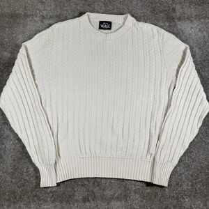 Vintage Woolrich Sweater Men's Large White Cotton Crew Neck Ribbed Fisherman